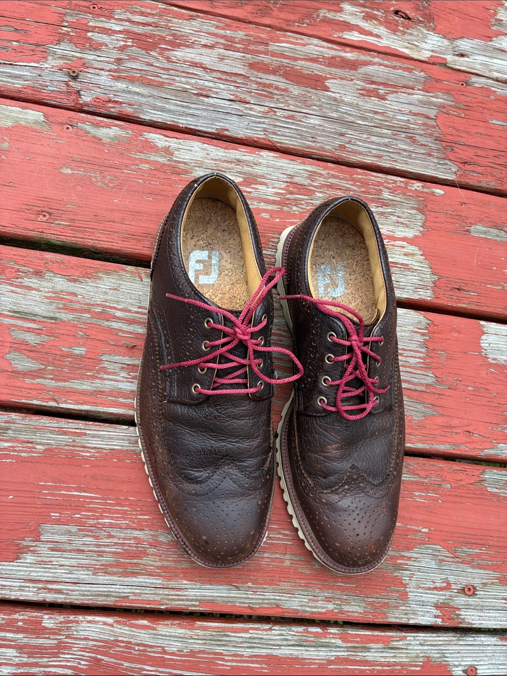FootJoy Brown Leather Wingtip Oxfords with Burgundy Laces